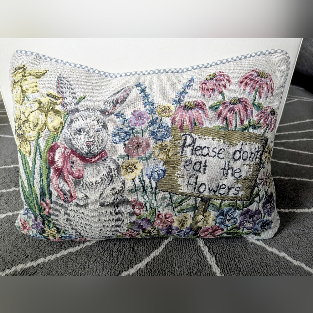Vintage Tapestry Bunny Rabbit Pillow
